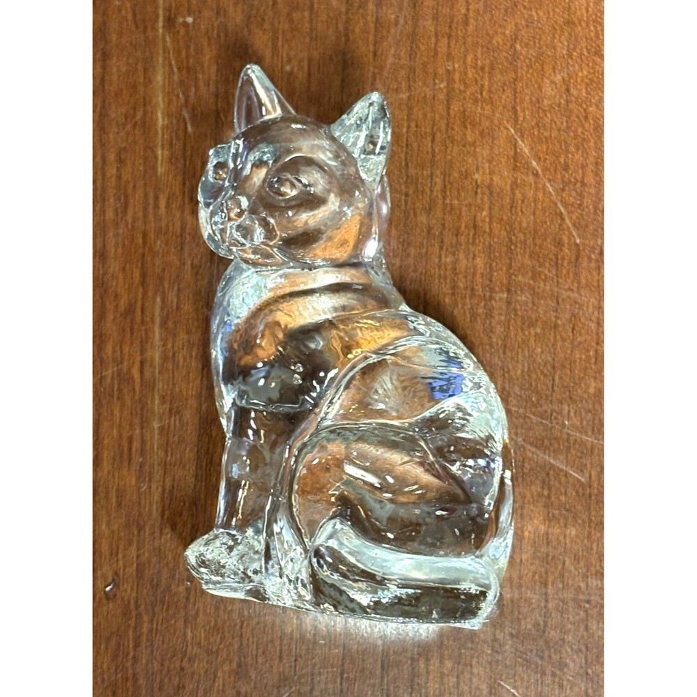 Vintage Fenton Miniature Clear Crystal Cat Figurine 3.5” Tall Art Glass